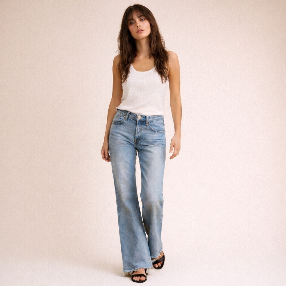 Etica‎ Sasha Flare Jeans High Rise Raw Hem Sz 28